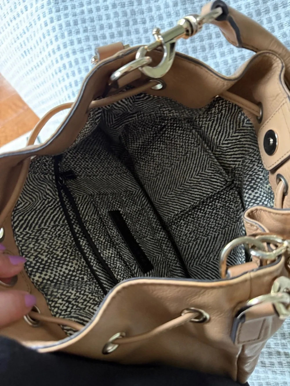 Rebecca Minkoff Tan Leather Drawstring Shoulder Bag